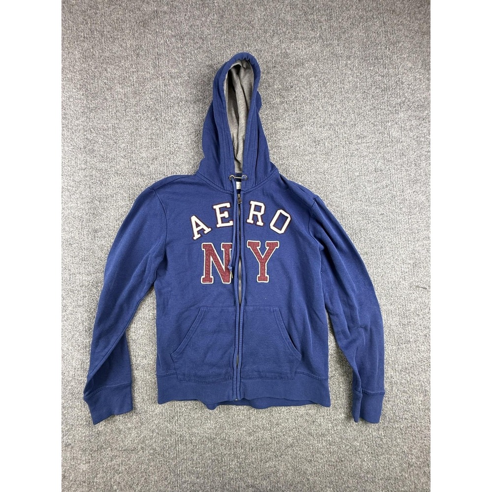 Aeropostale‎ Hoodie Mens Medium Blue AERO NY Graphic Full Zip Fleece Sweatshirt
